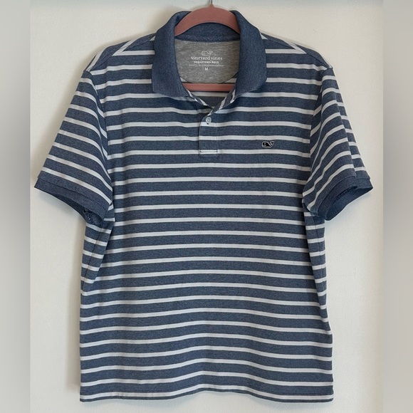 Men’s Vineyard Vines Edgartown Blue Striped Polo, Medium - Picture 1 of 5